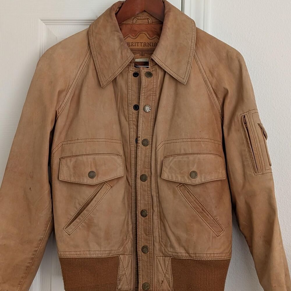 Britannia Vintage Men's Cropped Tan Leather Jacket -- Size S